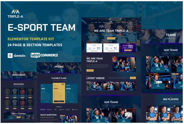 Triple-A - eSport Team Gaming WooCommerce Elementor Template Kit