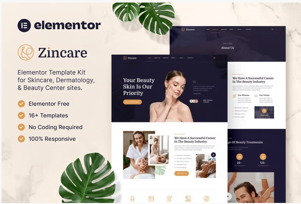 Zincare – Skincare & Dermatology Elementor Template Kit