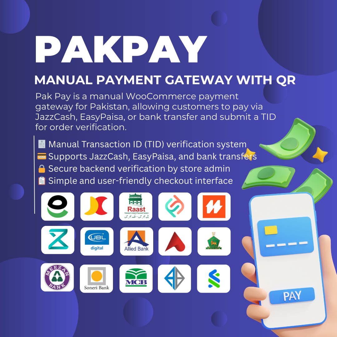 eWallet (PakPay) All Banks And Wallet Manual Woocommerce Plugin with QR