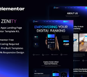 Zenity – Mobile App Landing Page Elementor Template Kit